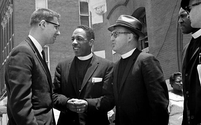 Three of 10 freedom riders on trial at Tallahassee, Florida, for unlawful assembly confer during a court recess on June 22, 1961. Talking are (from left) Rabbi Israel Dresner, the Rev. A.L. Hardge and the Rev. Robert Storm. (AP Photo) Three of 10 freedom riders on trial at Tallahassee, Florida, for unlawful assembly confer during a court recess on June 22, 1961. Talking are (from left) Rabbi Israel Dresner, the Rev. A.L. Hardge and the Rev. Robert Storm. (AP Photo)