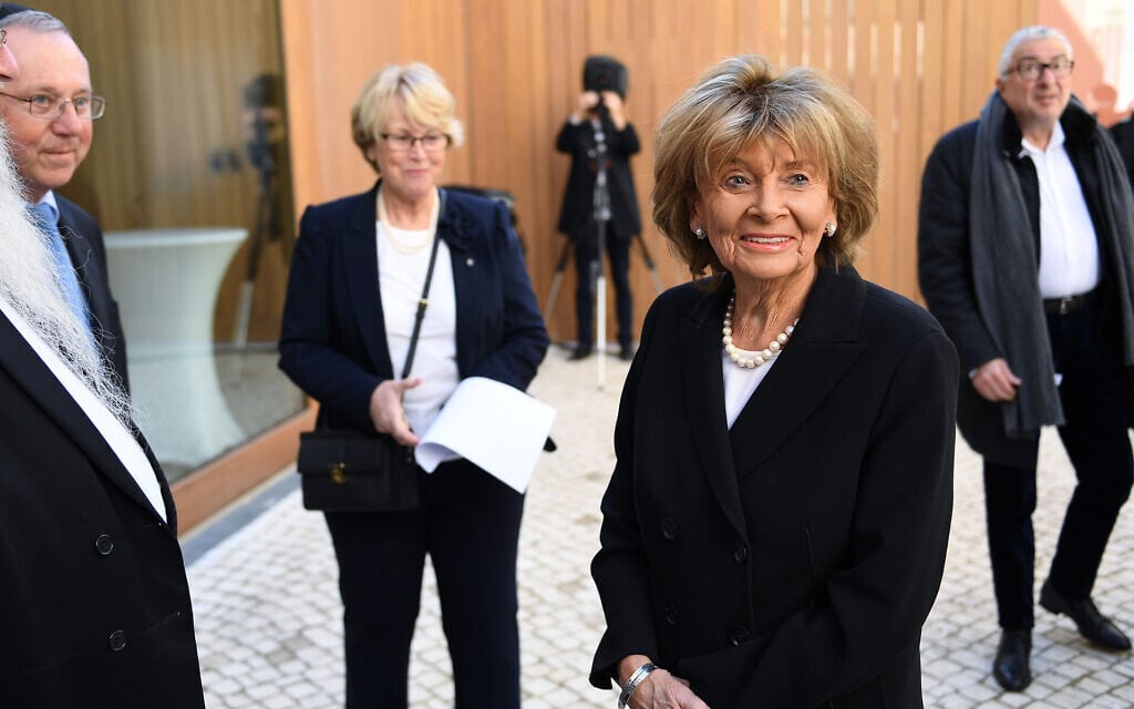 Charlotte Knobloch, second from right, attends a ceremony at the Regensburg Synagogue in Munich, Germany, Feb. 27, 2019. (Andreas Gebert/Getty Images via JTA) Charlotte Knobloch, second from right, attends a ceremony at the Regensburg Synagogue in Munich, Germany, Feb. 27, 2019. (Andreas Gebert/Getty Images via JTA)