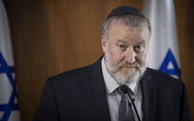 Attorney General Avichai Mandelblit at the press conference announcing his decision to make then-prime minister Benjamin Netanyahu stand trial, November 21, 2019. (Hadas Parush/ Flash90)