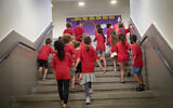 Children going into 1st grade attend school on their first day of the new academic year at the Pola school in Jerusalem, on September 1, 2021. (Yossi Zamir/Flash90)