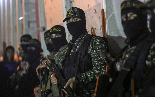 Members of Saraya al-Quds, the armed wing of Islamic Jihad in Gaza City, on December 4, 2021. (Atia Mohammed/Flash90) Members of Saraya al-Quds, the armed wing of Islamic Jihad in Gaza City, on December 4, 2021. (Atia Mohammed/Flash90)