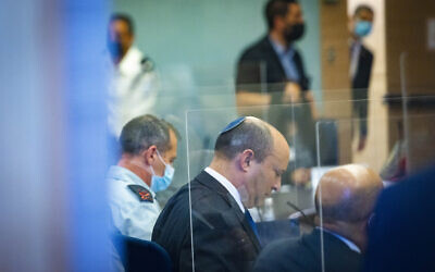 Prime Minister Naftali Bennett attends a Defense and Foreign Affairs Committee meeting at the Knesset in Jerusalem, on January 10, 2022. (Olivier Fitoussi/Flash90)