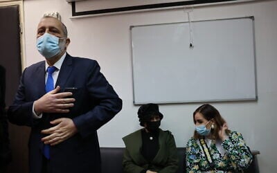 Former MK Aryeh Deri, leader of the Shas party, arrives for a hearing at the Jerusalem Magistrate's Court on January 25, 2022. (Yonatan Sindel/Flash90)