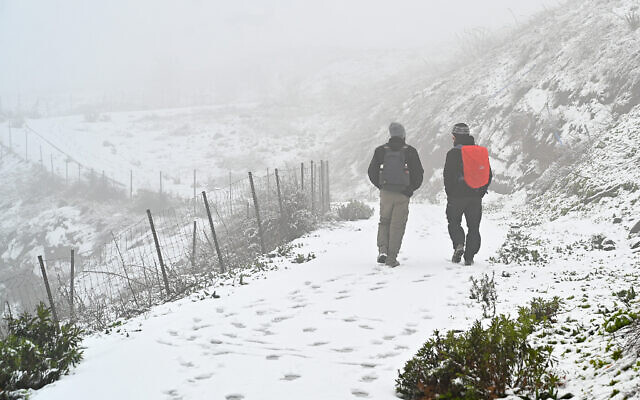 Snow in Kibbutz Ein Zivan, in the northern Golan Heights, January 26, 2022. (Michael Giladi/Flash90) Snow in Kibbutz Ein Zivan, in the northern Golan Heights, January 26, 2022. (Michael Giladi/Flash90)