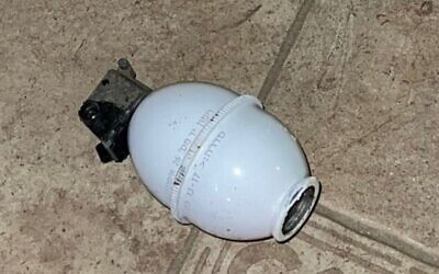A training grenade that was hurled toward a home in Sderot, January 1, 2022. (Courtesy)