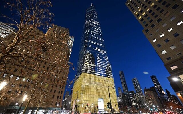One World Trade Center in New York City is lit up in yellow to mark International Holocaust Remembrance Day, January 27, 2022. (Courtesy/World Jewish Congress) One World Trade Center in New York City is lit up in yellow to mark International Holocaust Remembrance Day, January 27, 2022. (Courtesy/World Jewish Congress)