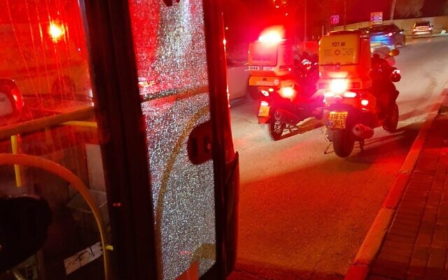 The scene of a bus firebombing in East Jerusalem on January 18, 2022. (United Hatzalah) The scene of a bus firebombing in East Jerusalem on January 18, 2022. (United Hatzalah)