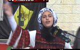 A young Palestinian girl recites a poem in honor of Fatah's founding anniversary at a girls’ primary school in Jenin, West Bank, on December 28, 2021. (Screenshot/MEMRI TV)