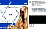 A sceren image of a post by artist Manfred Kielnhofer from Austria depicting an Israeli flag with a star of David made up of syringes and one of his statues. (Facebook via JTA)