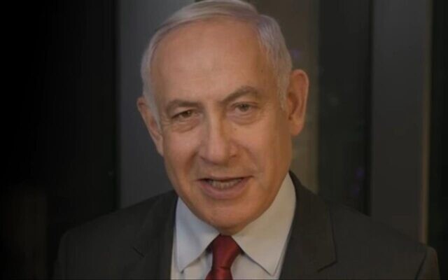 Former prime minister Benjamin Netanyahu issues a video statement on the corruption cases against him, January 24, 2022. (Twitter screenshot) Former prime minister Benjamin Netanyahu issues a video statement on the corruption cases against him, January 24, 2022. (Twitter screenshot)