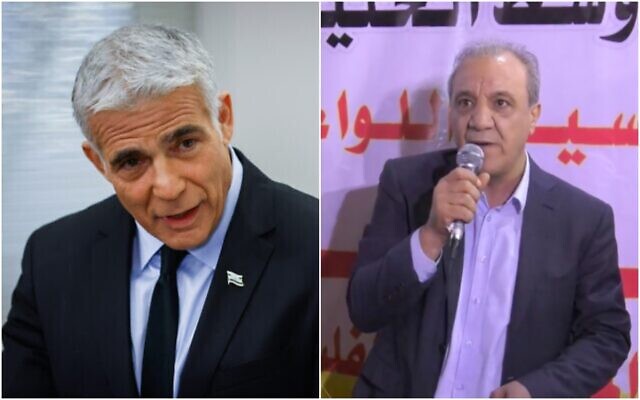 Foreign Minister Yair Lapid, L, speaks during a Yesh Atid faction meeting at the Knesset, on November 8, 2021. (Olivier Fitoussi/Flash90) Palestinian Authority General Intelligence Services chief Majed Faraj speaking in Hebron on June 11, 2018. (Screen capture/Youtube) Foreign Minister Yair Lapid, L, speaks during a Yesh Atid faction meeting at the Knesset, on November 8, 2021. (Olivier Fitoussi/Flash90) Palestinian Authority General Intelligence Services chief Majed Faraj speaking in Hebron on June 11, 2018. (Screen capture/Youtube)