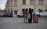Two Israeli women arrive in Lisbon, Portugal, on February 15, 2016. (Cnaan Liphshiz/JTA)