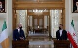Irish Foreign and Defense Minister Simon Coveney speaks during a joint press conference with Iranian Foreign Minister Hossein Amir-Abdollahian in Tehran, on February 14, 2022. (AFP)