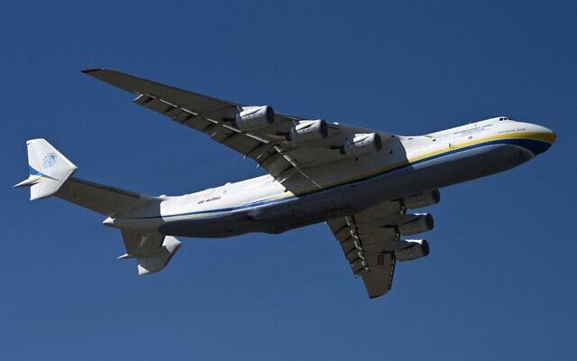 An Antonov-225 Mriya cargo plane carrying medical cargo from China prepares to land at an airfield in Gostomel outside Kyiv, on April 23, 2020. (Genya Savilov/AFP) An Antonov-225 Mriya cargo plane carrying medical cargo from China prepares to land at an airfield in Gostomel outside Kyiv, on April 23, 2020. (Genya Savilov/AFP)