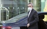 Chief Iranian nuclear negotiator Ali Bagheri Kani arrives at the Coburg Palace, venue of the talks aimed at reviving the Iran nuclear deal, in Vienna, on February 8, 2022. (Alex Halada/AFP)
