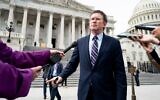 Rep. Thomas Massie, Republican-Kentucky, stops to speak with reporters as he leaves the Capitol, March 27, 2020. (Bill Clark/CQ-Roll Call, Inc via Getty Images/JTA)