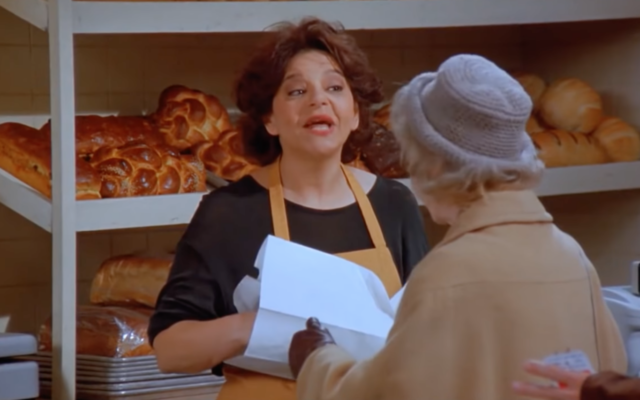 Kathryn Kates was known for her role as the bakery clerk who perpetually disappointed Jerry Seinfeld. (Screenshot from YouTube via JTA) Kathryn Kates was known for her role as the bakery clerk who perpetually disappointed Jerry Seinfeld. (Screenshot from YouTube via JTA)