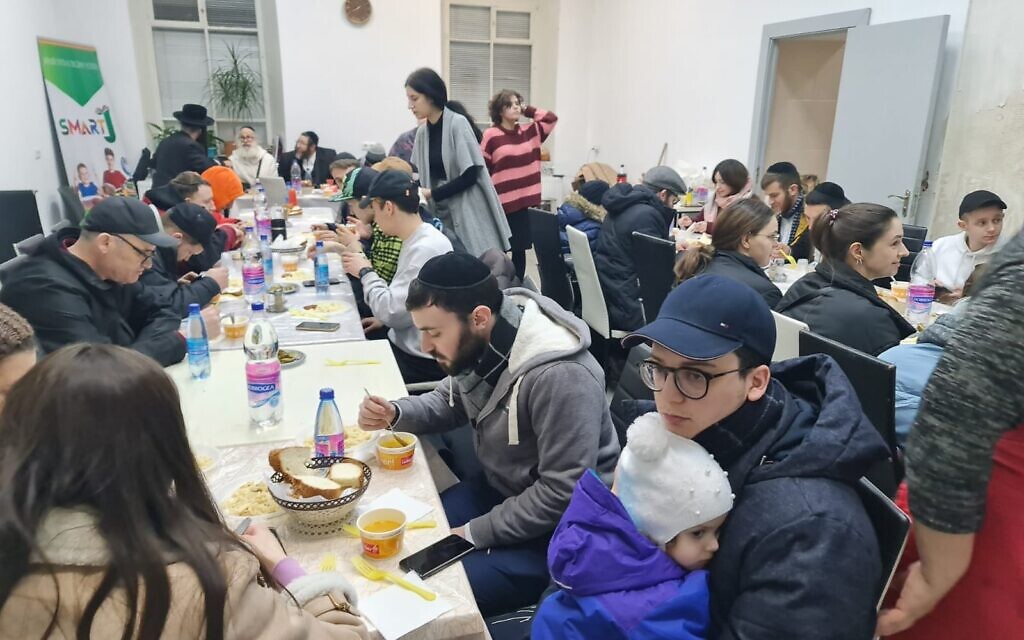 Jews from Ukraine arrive at a Jewish community center in Chisinau, Moldova, February 25, 2022. (Courtesy of Rabbi Pinchas Salzman/via JTA)