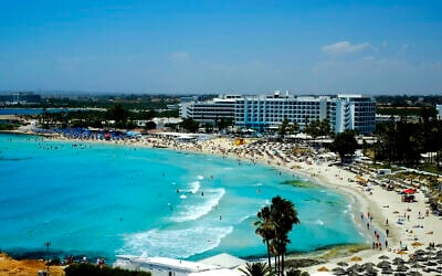 A view of Nissi Beach and the sea in southeast resort of Ayia Napa, in the eastern Mediterranean island of Cyprus, May 22, 2021. (AP/Petros Karadjias)