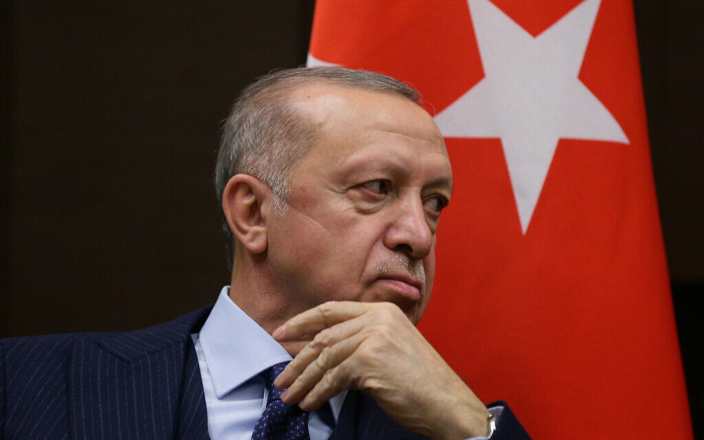 Turkish President Recep Tayyip Erdogan listens to Russian President Vladimir Putin (not seen) during their meeting in the Bocharov Ruchei residence in the Black Sea resort of Sochi, Russia, Sept. 29, 2021. (Vladimir Smirnov, Sputnik, Kremlin Pool Photo via AP, File) Turkish President Recep Tayyip Erdogan listens to Russian President Vladimir Putin (not seen) during their meeting in the Bocharov Ruchei residence in the Black Sea resort of Sochi, Russia, Sept. 29, 2021. (Vladimir Smirnov, Sputnik, Kremlin Pool Photo via AP, File)