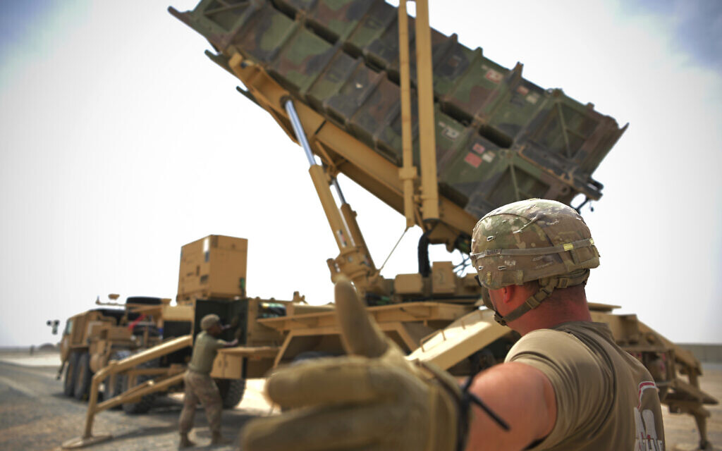 Illustrative: US soldiers near a Patriot missile battery at Al-Dhafra Air Base in Abu Dhabi, United Arab Emirates, on May 5, 2021. (Staff Sgt. Jao'Torey Johnson/US Air Force via AP) Illustrative: US soldiers near a Patriot missile battery at Al-Dhafra Air Base in Abu Dhabi, United Arab Emirates, on May 5, 2021. (Staff Sgt. Jao'Torey Johnson/US Air Force via AP)