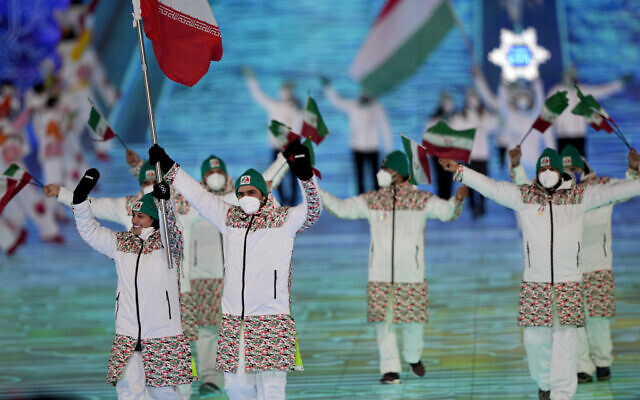 Iran marches in the opening ceremony of the 2022 Winter Olympics, Feb. 4, 2022, in Beijing. (AP Photo/David J. Phillip) Iran marches in the opening ceremony of the 2022 Winter Olympics, Feb. 4, 2022, in Beijing. (AP Photo/David J. Phillip)