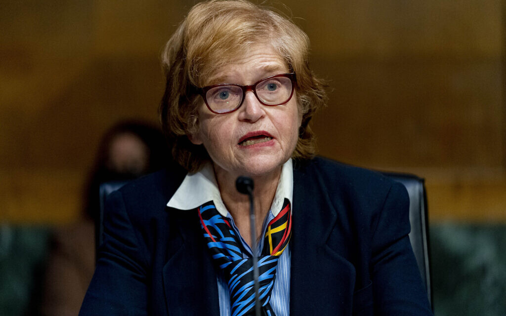 Deborah Lipstadt, nominated to be the US special envoy to monitor and combat antisemitism, with the rank of ambassador, speaks during her Senate Foreign Relations nomination hearing on Capitol Hill in Washington, February 8, 2022. (AP Photo/Andrew Harnik) Deborah Lipstadt, nominated to be the US special envoy to monitor and combat antisemitism, with the rank of ambassador, speaks during her Senate Foreign Relations nomination hearing on Capitol Hill in Washington, February 8, 2022. (AP Photo/Andrew Harnik)