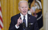 US President Joe Biden speaks about Ukraine in the East Room of the White House, Feb. 15, 2022, in Washington. (AP Photo/Alex Brandon)