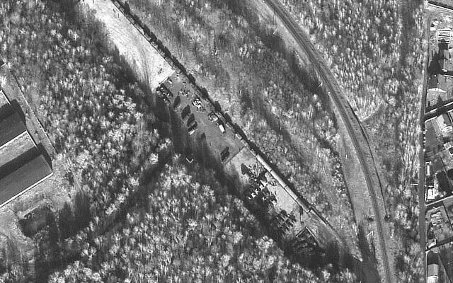 This February 16, 2022 satellite image provided by Maxar Technologies shows a view of artillery and equipment positioned at the nearby Brest railyard, Belarus. (Satellite image ©2022 Maxar Technologies via AP) This February 16, 2022 satellite image provided by Maxar Technologies shows a view of artillery and equipment positioned at the nearby Brest railyard, Belarus. (Satellite image ©2022 Maxar Technologies via AP)