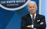 President Joe Biden listens during an event in the South Court Auditorium in the Eisenhower Executive Office Building on the White House complex, Tuesday, Feb. 22, 2022, in Washington. (AP/Alex Brandon)