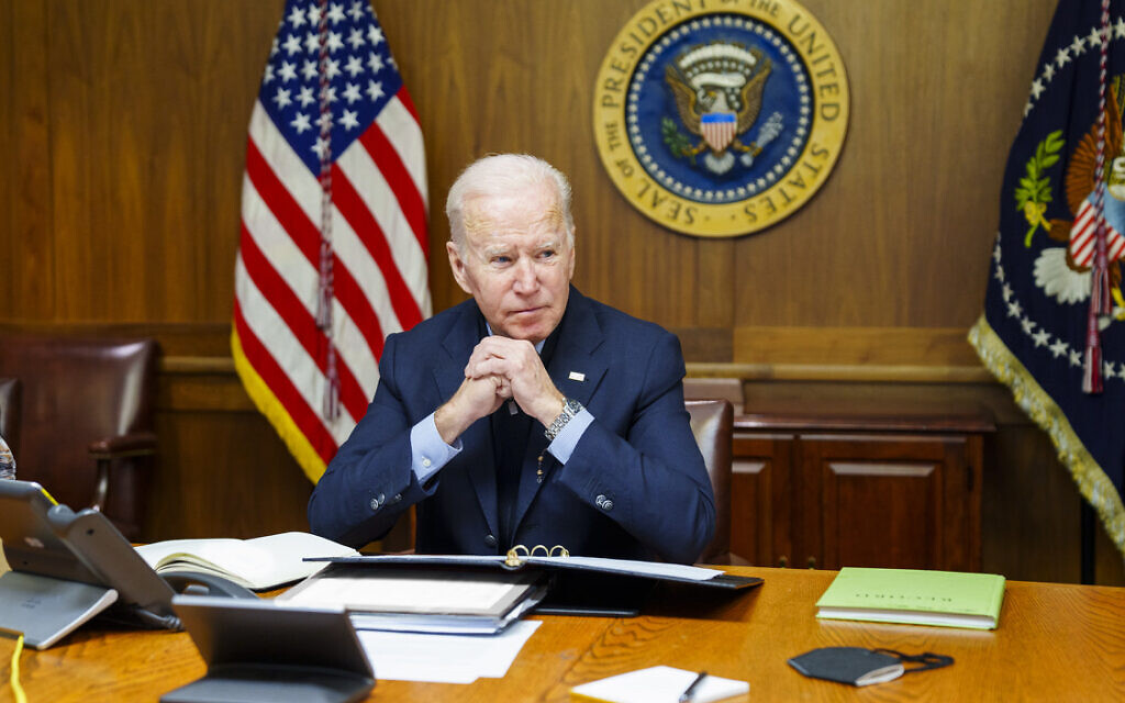 This image provided by The White House via Twitter shows President Joe Biden at Camp David, on February 12, 2022. (The White House via AP, File) This image provided by The White House via Twitter shows President Joe Biden at Camp David, on February 12, 2022. (The White House via AP, File)