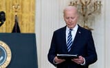 US President Joe Biden arrives to speak about the Russian invasion of Ukraine in the East Room of the White House, on Thursday, February 24, 2022, in Washington, DC. (AP Photo/Alex Brandon)