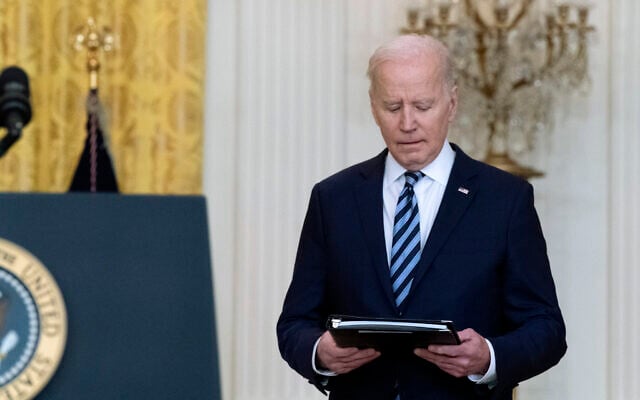 US President Joe Biden arrives to speak about the Russian invasion of Ukraine in the East Room of the White House, on Thursday, February 24, 2022, in Washington, DC. (AP Photo/Alex Brandon) US President Joe Biden arrives to speak about the Russian invasion of Ukraine in the East Room of the White House, on Thursday, February 24, 2022, in Washington, DC. (AP Photo/Alex Brandon)