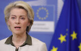 European Commission President Ursula von der Leyen speaks during a press statement at EU headquarters in Brussels, on February 27, 2022. (Stephanie Lecocq/Pool Photo via AP)