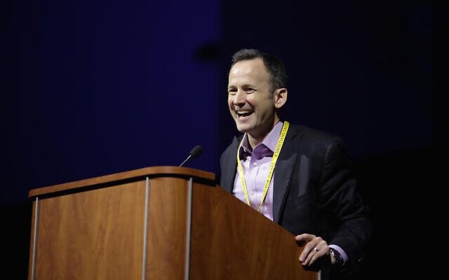 CUFI executive director, David Brog, speaking at the group's Israel Policy Conference in Washington, DC, July 13-14, 2015. (CUFI via JTA)