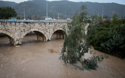 View of the Kishon River that overflowed following heavy rain near Emek junction in northern Israel, on January 9, 2020. (Anat Hermony/Flash90)