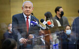Opposition and Likud leader Benjamin Netanyahu addresses a Likud party meeting at the Knesset, on February 7, 2022. (Olivier Fitoussi/Flash90)