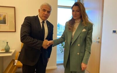 Foreign Minister Yair Lapid hosts Ukraine's Deputy Foreign Minister Emine Dzhaparova in Jerusalem, Febraury 13, 2022 (via Twitter)