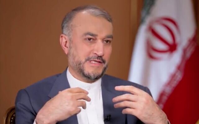 Screen capture from video of Iran's Foreign Minister Hossein Amir-Abdollahian during an interview with CNN's Christiane Amanpour, on Febraury 20, 2022. (Twitter) Screen capture from video of Iran's Foreign Minister Hossein Amir-Abdollahian during an interview with CNN's Christiane Amanpour, on Febraury 20, 2022. (Twitter)