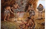 Reconstruction of meat roasting on campfire at the Lazaret Cave, France. (Photo Credit: De Lumley, M. A.  néandertalisation (pp. 664-p) CNRS éditions)