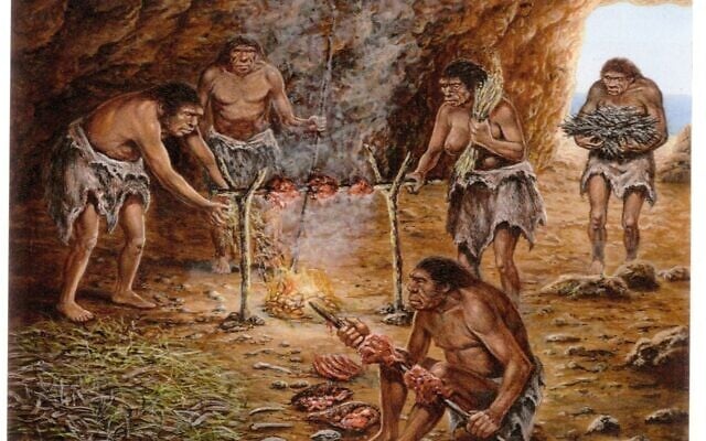 Reconstruction of meat roasting on campfire at the Lazaret Cave, France. (Photo Credit: De Lumley, M. A. néandertalisation (pp. 664-p) CNRS éditions) Reconstruction of meat roasting on campfire at the Lazaret Cave, France. (Photo Credit: De Lumley, M. A. néandertalisation (pp. 664-p) CNRS éditions)