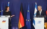 German FM Annalena Baerbock (L) and FM Yair Lapid (R) at a press conference in Tel Aviv, February 10, 2022 (Miri Shomonovich/GPO)