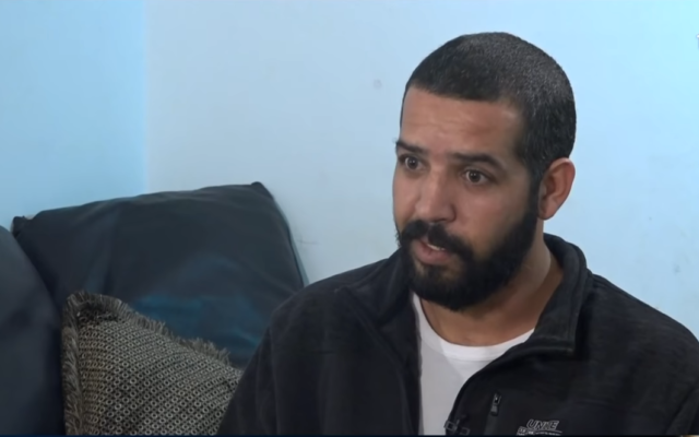 Saeed Mousa, an Arab Israeli who was assaulted by a Jewish Israeli mob in May 2021, speaks to the Kan public broadcaster on February 11, 2022. (video screenshot) Saeed Mousa, an Arab Israeli who was assaulted by a Jewish Israeli mob in May 2021, speaks to the Kan public broadcaster on February 11, 2022. (video screenshot)