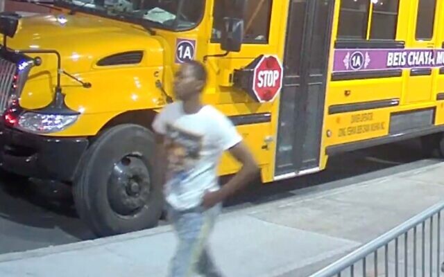 The suspect in an alleged hate crime against a Jewish man in Brooklyn on January 22, 2021, in security footage released by the New York Police Department. (Screenshot) The suspect in an alleged hate crime against a Jewish man in Brooklyn on January 22, 2021, in security footage released by the New York Police Department. (Screenshot)
