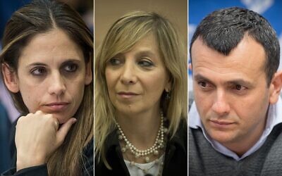 From left to right: Keren Terner Eyal, former director general of the Transportation Ministry; former Justice Ministry director general Emi Palmor; and Shai Babad, the former director general of the Finance Ministry. (Flash90)