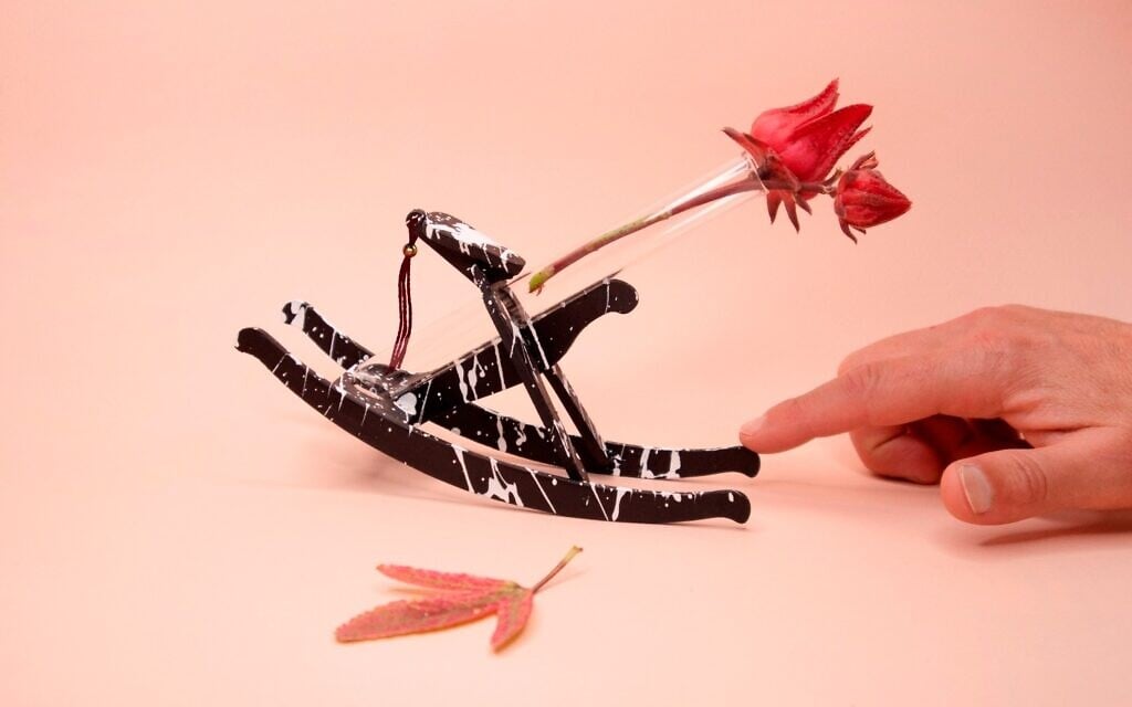 The tabletop rocking horse by Yotam Shifroni and Adi Azar of Studio Knob, part of their 'Very Mature' exhibit in Holon, opening February 19, 2022 (Courtesy Studio Knob)