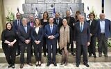 President Isaac Herzog poses for a photo with the winners of the 2022 Wolf Prize, at the President's Residence in Jerusalem, on February 8, 2022. (Kobi Gideon/GPO)