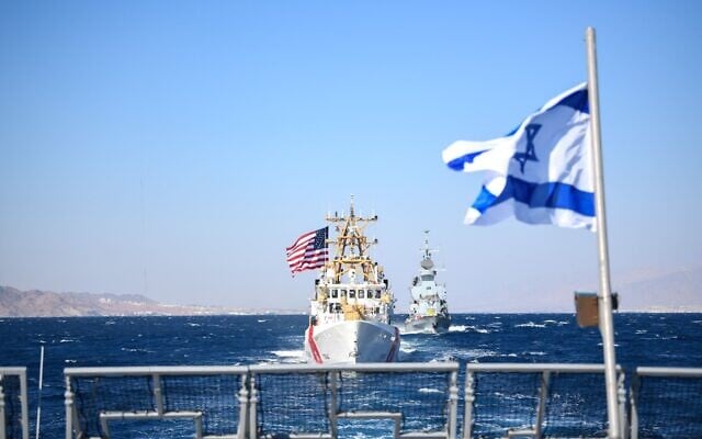 Israeli and American ships sail in the Red Sea during a US-led naval exercise, IMX, in February 2022. (Israel Defense Forces) Israeli and American ships sail in the Red Sea during a US-led naval exercise, IMX, in February 2022. (Israel Defense Forces)