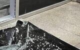 Broken glass after a drone interception at King Abdullah Airport in the Saudi city of Jizan, February 21, 2022 (Screen grab/Saudi Gazette)