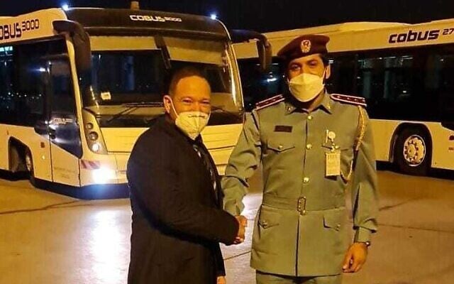 Police Commissioner Kobi Shabtai is welcomed in the UAE, February 6, 2022. (Police Spokesperson's Unit) Police Commissioner Kobi Shabtai is welcomed in the UAE, February 6, 2022. (Police Spokesperson's Unit)